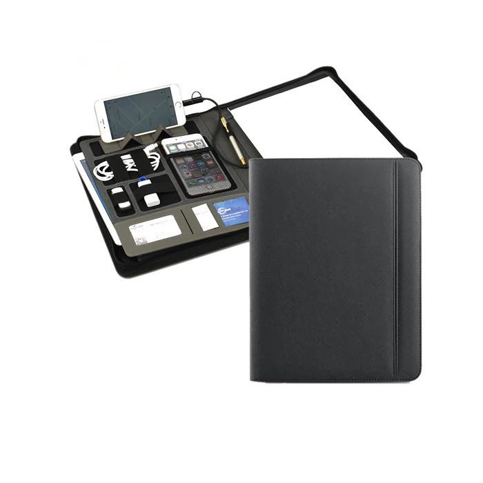 PU Leather Zipper Padfolio Portfolio With Legal Pad